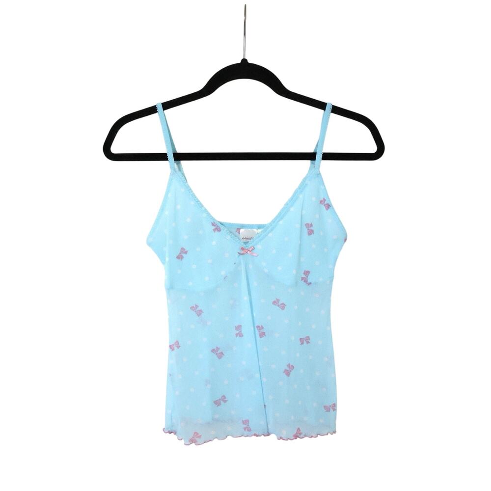Vintage Xhilaration Blue Polka Dot Lettuce Hem Sheer Cami Top Lingerie S Y2K